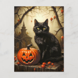 Entzückende kleine Katzenhexe Frohes Halloween Postkarte