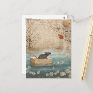Entzückende Maus, die auf einer Seife den Fluss hi Postkarte