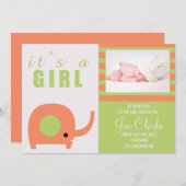 Entzückende orange Elefant-Babyparty-Einladung Einladung (Vorne/Hinten)