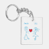 Entzückende personalisierte Strichmännchen-Paare Schlüsselanhänger (Vorderseite links)