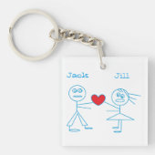 Entzückende personalisierte Strichmännchen-Paare Schlüsselanhänger (Vorderseite)