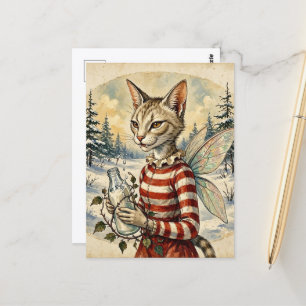 Entzückende Retro-Vampirkatzenfee Mit Milch Postkarte