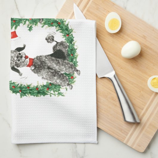 Entzückende Retro Weihnachtspudel-Kranz-Gewohnheit Küchentuch (Viertel Falte)