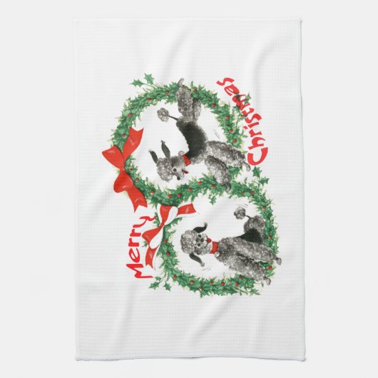 Entzückende Retro Weihnachtspudel-Kranz-Gewohnheit Küchentuch (Vertikal)