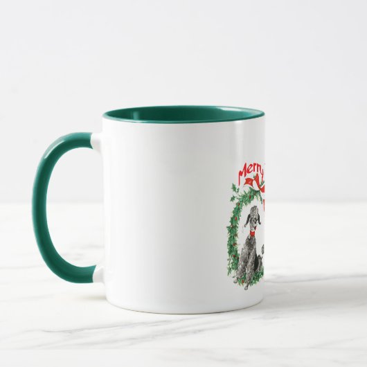 Entzückende Retro Weihnachtspudel-Kranz-Gewohnheit Tasse (Links)