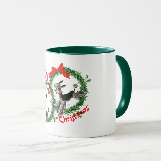 Entzückende Retro Weihnachtspudel-Kranz-Gewohnheit Tasse (VorderseiteRechts)