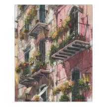 Entzückende rosa mediterrane Balkonszene