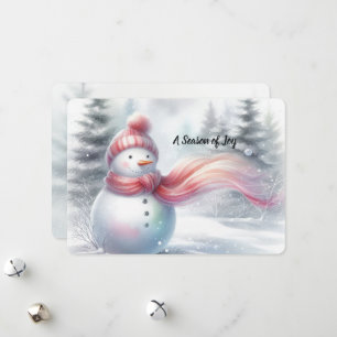 Entzückende rosa Schal-Schneemann-Weihnachtskarte Feiertagskarte