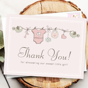 Entzückende rosa Wäscheleine   Dankeschön zur Baby Postkarte