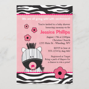 Entzückende rosa Zebra-Babyparty-Einladungen Einladung