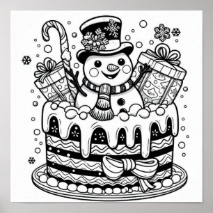 Entzückende Schneemann-Festtagstorte Färbung  Poster