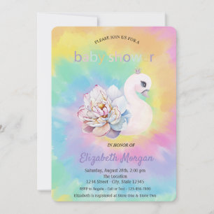 Entzückende Schwan-Blumen-Tie-Dye-Baby-Party Einladung