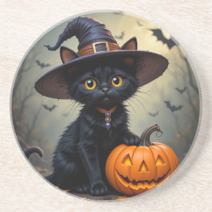 Entzückende schwarze Katze mit Hexenhut Getränkeuntersetzer