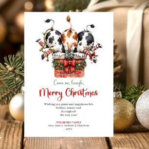 Entzückende skurrile Tiere Cartoon Weihnachtsgruß Feiertagskarte