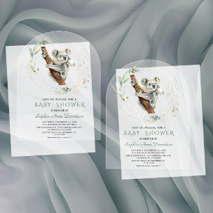 Entzückende Süße Koala-Grün-Gold-Baby-Party Acryleinladungen