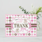 Entzückende Teddybären danken Ihnen, Rosa zu Dankeskarte (Stehend Vorderseite)