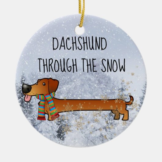 Entzückende und lustige Dackel durch den Schnee Keramik Ornament (Vorne)