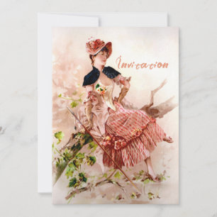 Entzückende Vintage-Dame im rosa Kleid Einladung