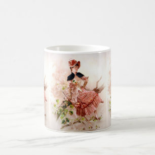 Entzückende Vintage-Dame im rosa Kleid Kaffeetasse