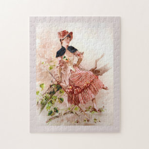 Entzückende Vintage-Dame im rosa Kleid Puzzle