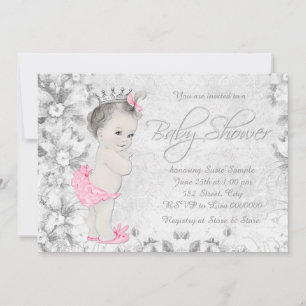 Entzückende Vintage-Rosa- und Grau-Baby-Party Einladung