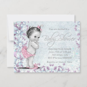 Entzückende Vintage-Rosa- und Lila-Baby-Party Einladung