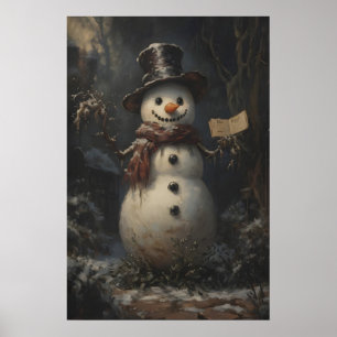 Entzückende Vintage-Schneemann-Kunst Druckbar Rust Poster