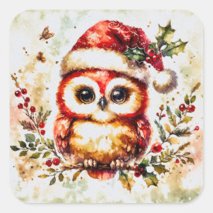 Entzückende Vintage-Weihnachtseule Quadratischer Aufkleber