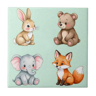 Entzückende Wald-Baby-Tiere Pastell-Wasserfarbe Fliese