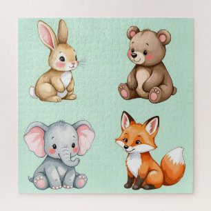 Entzückende Wald-Baby-Tiere Pastell-Wasserfarbe Puzzle