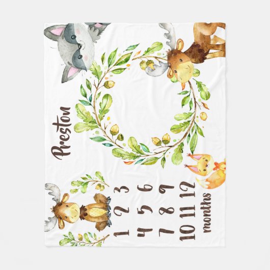 Entzückende Waldtier-Baby-Meilenstein-Decke Fleecedecke (Vorderseite)