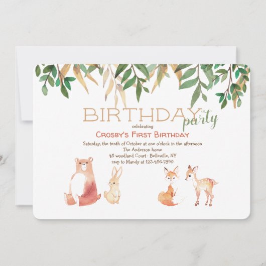 Entzückende Waldtier-Einladung Einladung (Vorderseite)