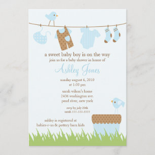 Entzückende Wäscheleine-Jungen-Babyparty Einladung
