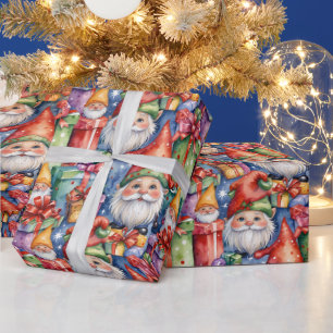 Entzückende Wasserfarbe Weihnachts-Gnome und Gesch Geschenkpapier