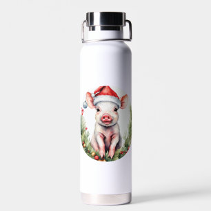 Entzückende Weihnachtsferkel-Illustration mit Trinkflasche