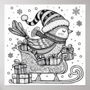 Entzückende Weihnachtsvogel-Reise-Färbung  Poster