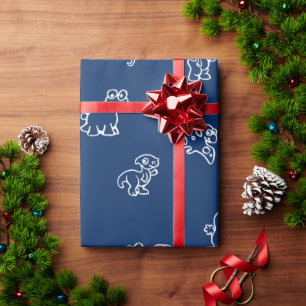 Entzückende weiße Cartoon-Dinos auf Navyblau Geschenkpapier