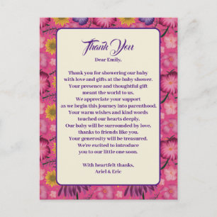 Entzückende Wildblumen-Rosa Babyparty Postkarte