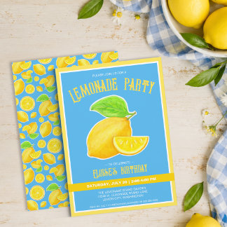 Entzückende Zitronengelb- und Blaue-Limonade-Party Einladung
