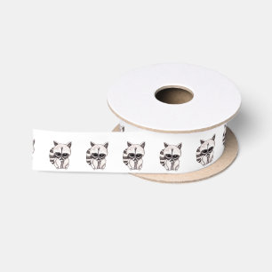 Entzückender Aquarell-Waschbär mit dem gemalten Satinband