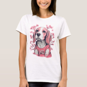 Entzückender Beagle umgeben von Kirschblüten T-Shirt