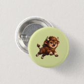 Entzückender Bison läuft spielerisch mit freudiger Button (Vorne & Hinten)