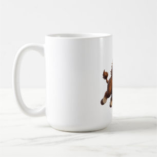 Entzückender Bison läuft spielerisch mit freudiger Kaffeetasse
