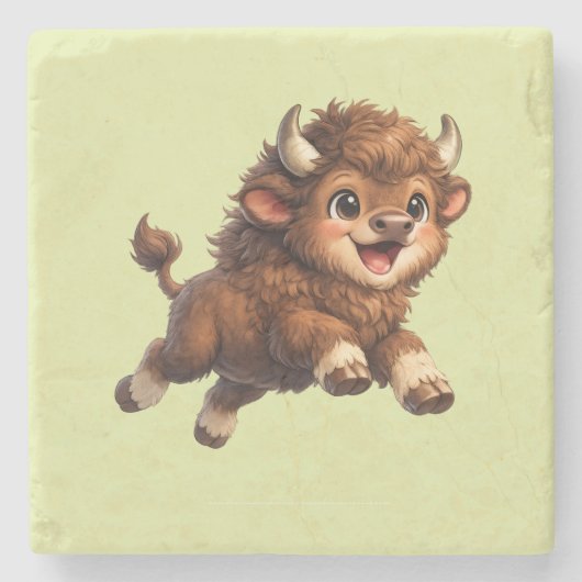 Entzückender Bison läuft spielerisch mit freudiger Steinuntersetzer (Vorderseite)
