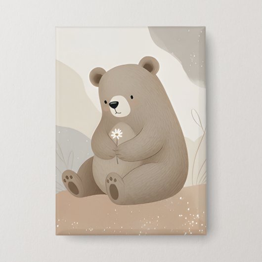 Entzückender Braunbär mit Gänseblümchen - Aquarell Button (Vorderseite)