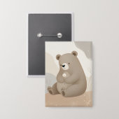Entzückender Braunbär mit Gänseblümchen - Aquarell Button (Vorderseite/Rückseite)