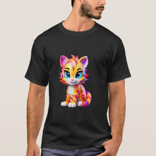 Entzückender Bunter Gestreifter Katzen-Cartoon-Cha T-Shirt
