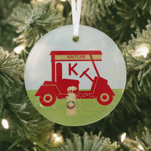 Entzückender Bunter Wagen Rot Gold Name Monogramm Ornament Aus Glas