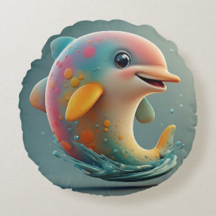 Entzückender Cartoon-Delfin Rundes Kissen