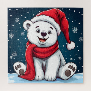 Entzückender Cartoon-Eisbär in Santa-Mütze Puzzle